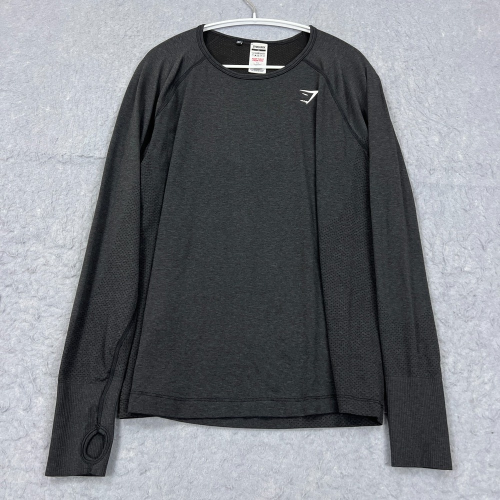 Gymshark Vital‎ Light Long Sleeve Top Women's XL Black Marl Charcoal Loose Shirt